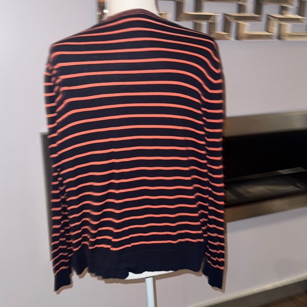 LOFT Navy and Orange Striped 100% Cotton lightweight cardigan, size XL - Picture 3 of 5